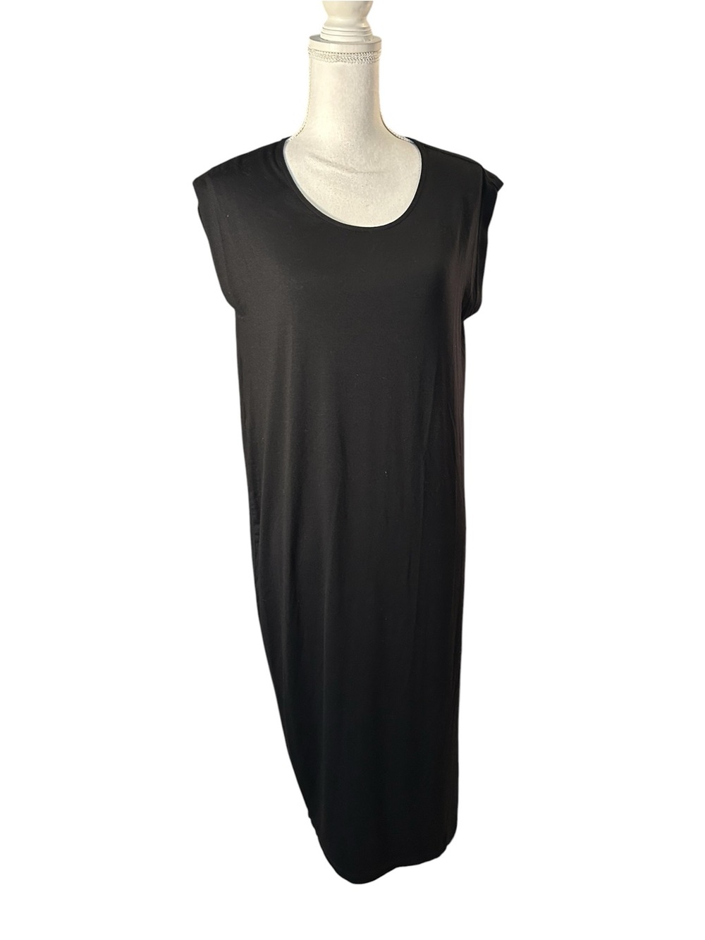 Eileen Fisher Black Scoop Neck Long Dress with High Side Slit